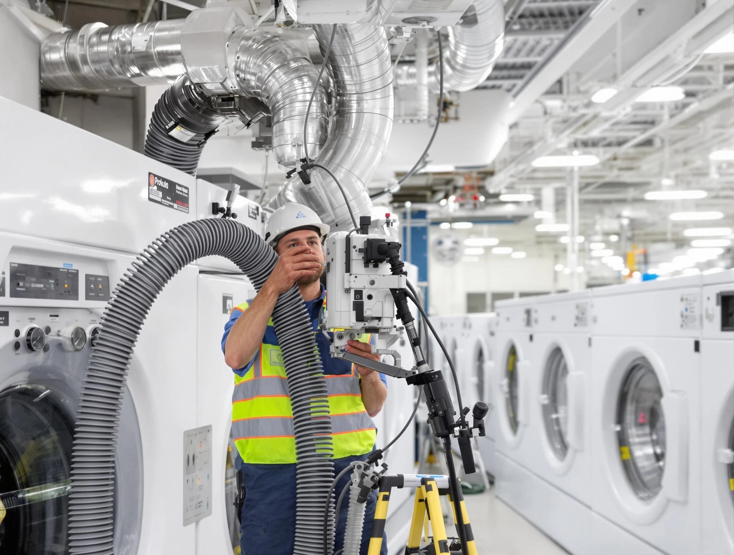 Harrah Dryer Vent Cleaning team performing commercial-grade dryer vent cleaning at a business facility in Harrah