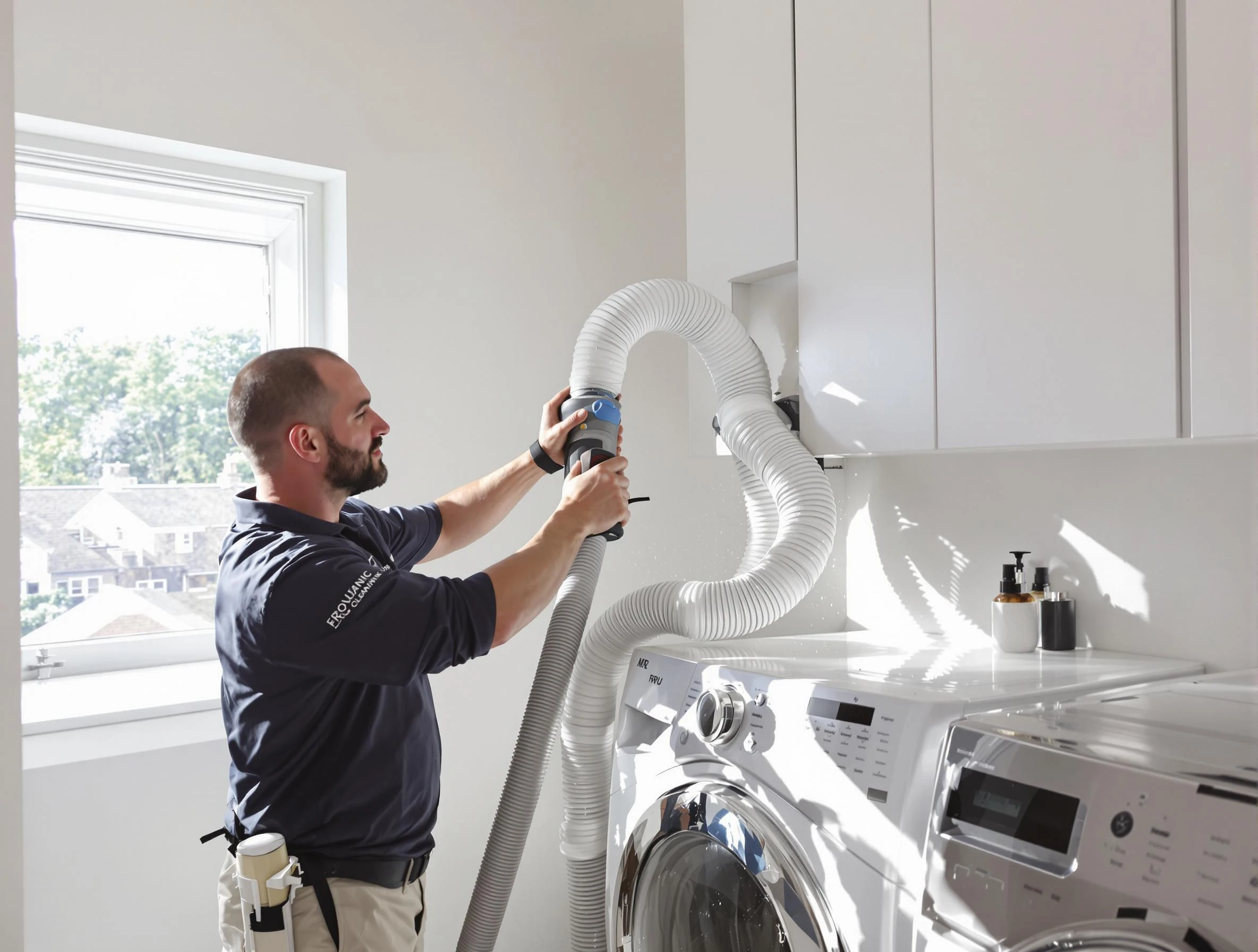 Certified Harrah Dryer Vent Cleaning technician performing dryer vent cleaning in Harrah